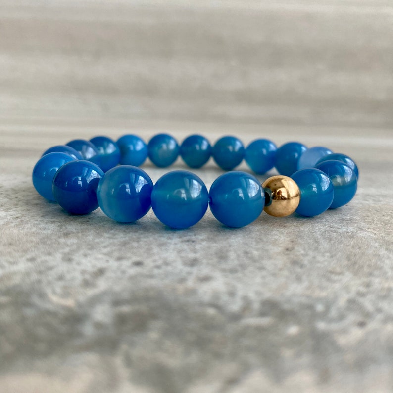 Blue Agate Bracelet Large Bead Stretch Bracelet Healing Crystals for Peace Mala Bead Bracelet for Men, Women Agate Stone Bracelet image 9