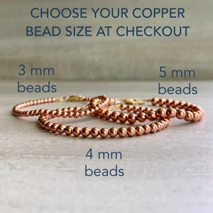 Real Copper Bracelet Small Bead Bracelet for Men, Women 14K Gold Filled Clasp 6 7 8 9 Inch Custom Size image 2