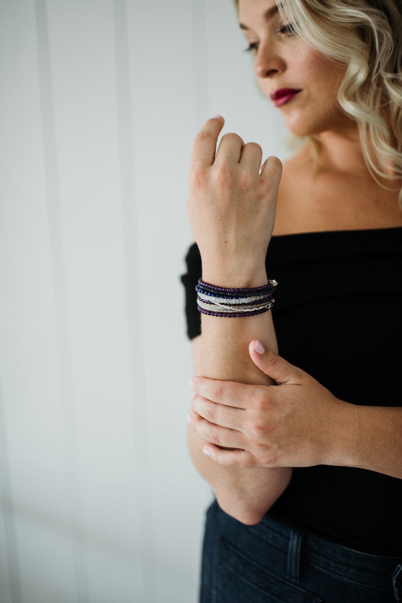 Genuine Amethyst Bracelet Purple Bead Bracelet Stackable Silver or Gold Clasp Bracelet Semi Precious Stone Jewelry image 3