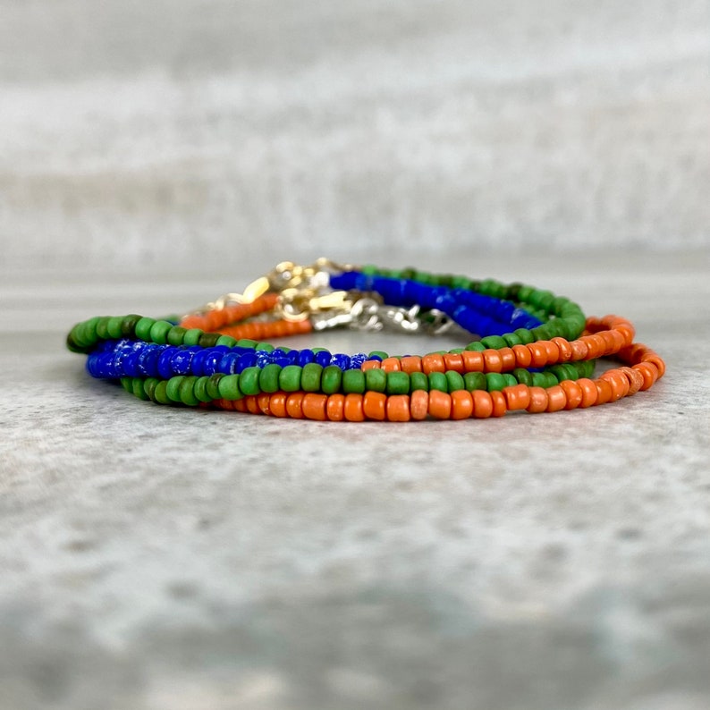 Seed Bead Bracelet Blue, Green or Orange Bracelet Tiny Bead Bracelet Gift under 20 for Women, Men Custom 6 7 8 9 Inch Size image 9