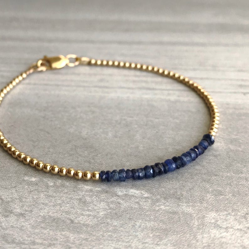 Blue Sapphire Bracelet Silver or Gold Tiny Bead Bracelet - Etsy