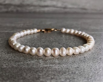 Genuine Pearl Bracelet | Sterling Silver or Gold Clasp Bead Bracelet | Real Freshwater Pearl Jewelry | June Birthstone Gift