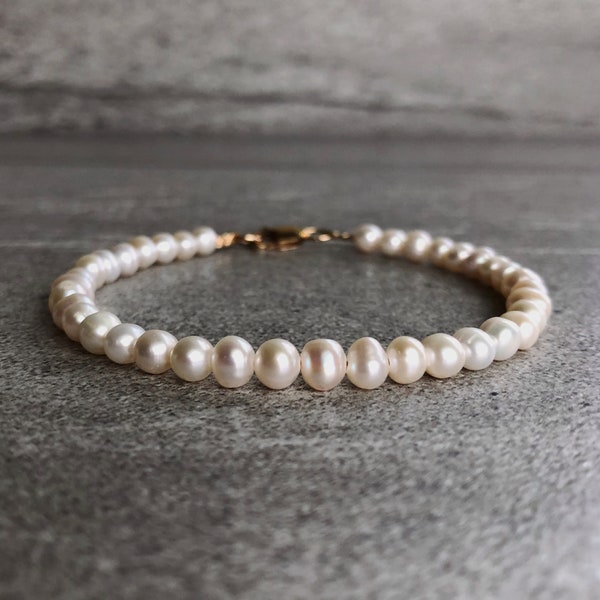 Genuine Pearl Bracelet | Sterling Silver or Gold Clasp Bead Bracelet | Real Freshwater Pearl Jewelry | June Birthstone Gift