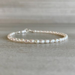 Tiny Pearl Bracelet White Freshwater Pearl Jewelry 5 6 7 8 9 Inch Size Gold or Sterling Silver Clasp Delicate Dainty Jewelry image 8