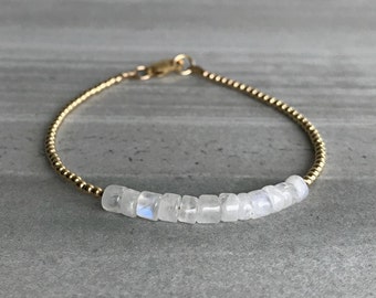 Moonstone Beaded Bracelet | Delicate Silver or Gold Bead Bracelet | Natural Crystal 6 7 8 Inch Bracelet  | Genuine Moonstone Jewelry