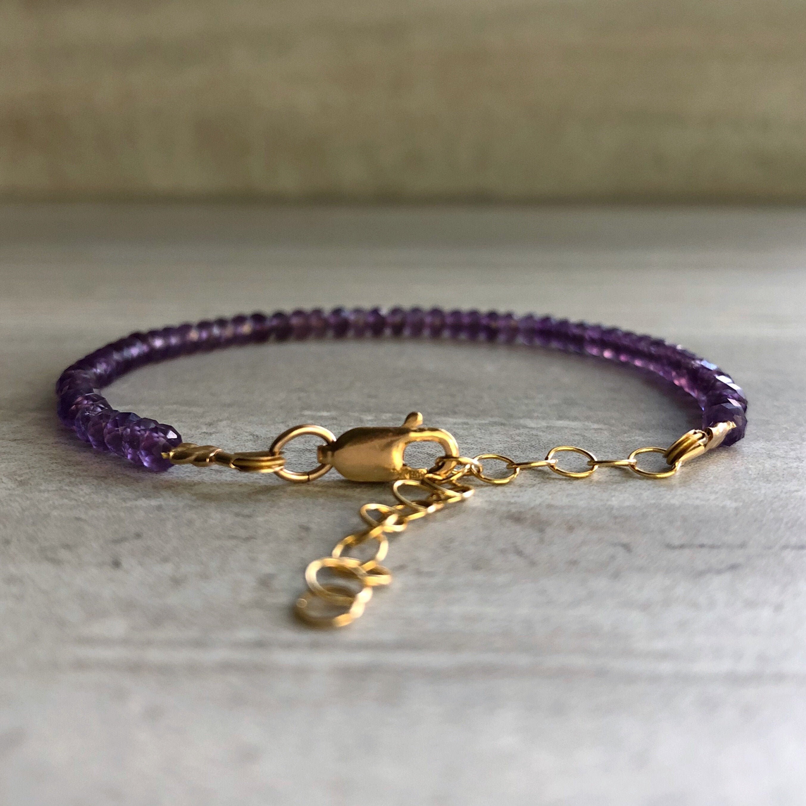 Gold Adjustable Bracelet for Women Amethyst Bead Bracelet Etsy
