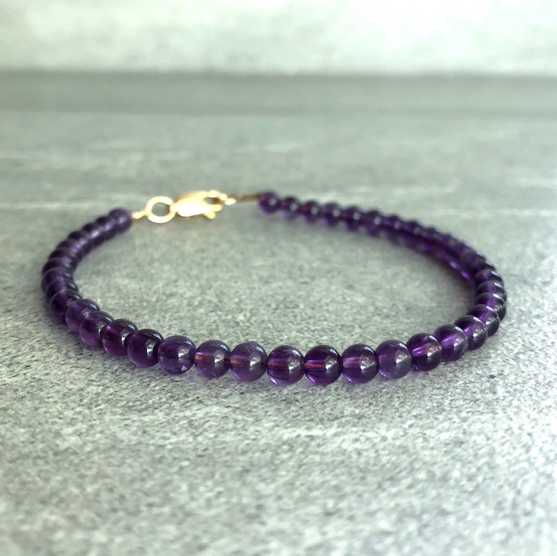 Genuine Amethyst Bracelet Purple Bead Bracelet Stackable Silver or Gold Clasp Bracelet Semi Precious Stone Jewelry image 7