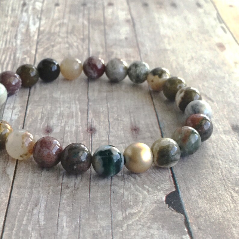 Ocean Jasper Bracelet Custom Length Women/'s or Men/'s Gold Bracelet Natural Gemstone Jasper Jewelry Crystal Stretch Bracelet