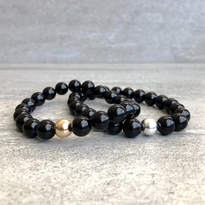 Gold or Silver Stretch Bracelet for Men Women Genuine Tourmaline Jewelry Bead Stack Bracelet Black Tourmaline Bracelet