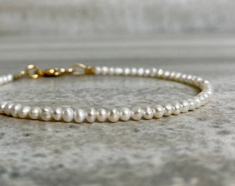 Real Pearl Bracelet | Tiny Freshwater Pearls | Modern Pearl Jewelry for Bride, Bridesmaids | Custom Length for Small or Large Wrists