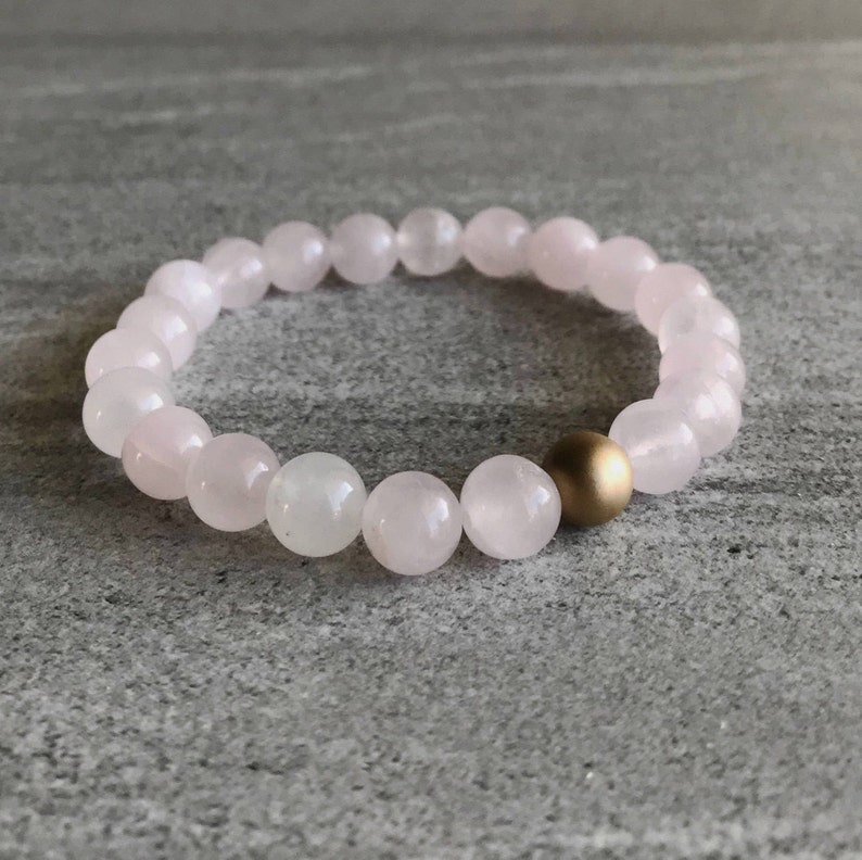 Rose Quartz Bracelet Men's, Womens Stretch Bracelet Gold or Silver Bead Pink Natural Crystal Hand Made Jewelry image 8