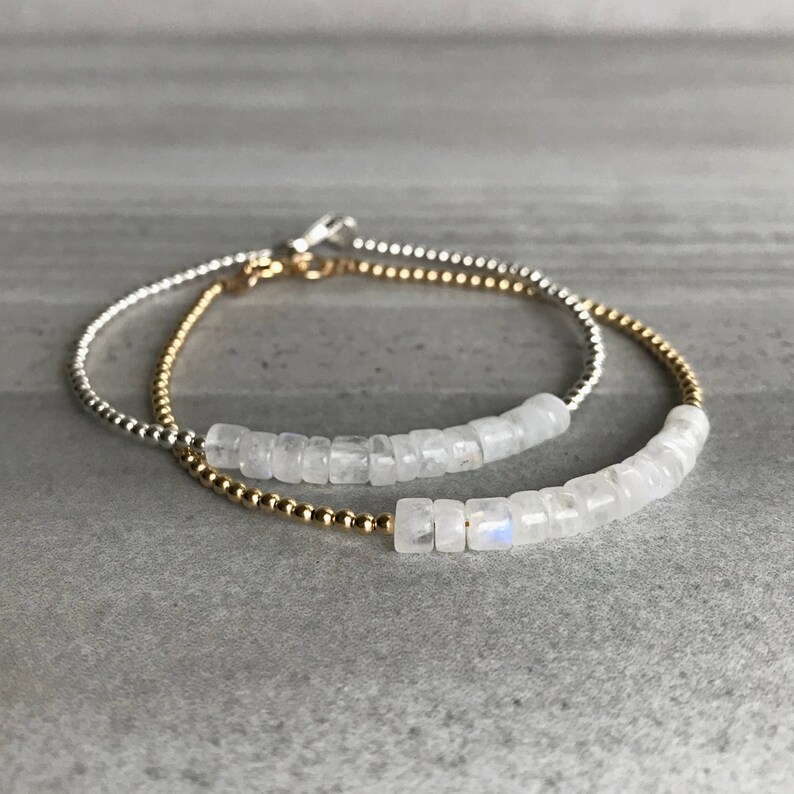 Moonstone Beaded Bracelet Delicate Silver or Gold Bead Etsy UK