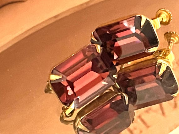 Miriam Haskell Rectangular Red and Gold Screwback… - image 5