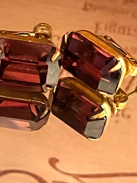 Miriam Haskell Rectangular Red and Gold Screwback… - image 2