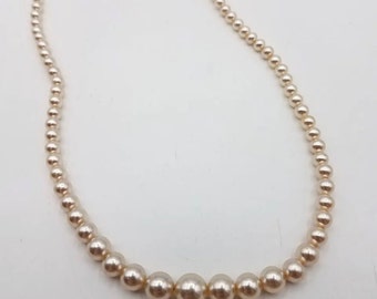 Faux Pearl Beaded Necklace w/Vermeil 925 Silver Clasp 18"