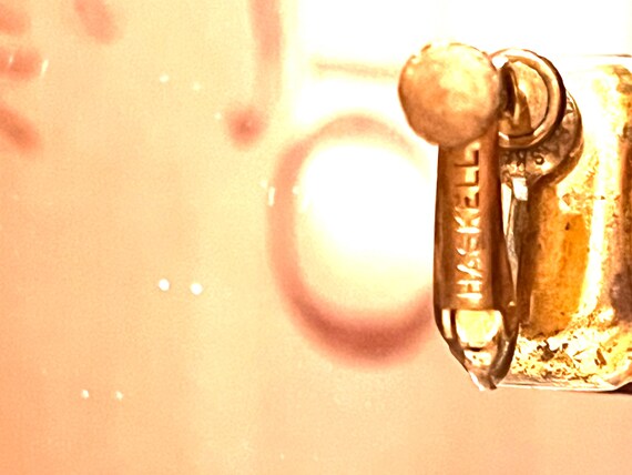 Miriam Haskell Rectangular Red and Gold Screwback… - image 9