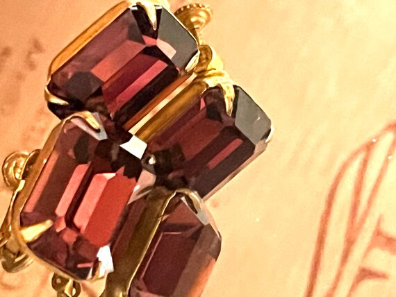 Miriam Haskell Rectangular Red and Gold Screwback… - image 4