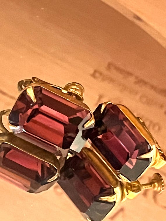 Miriam Haskell Rectangular Red and Gold Screwback… - image 7