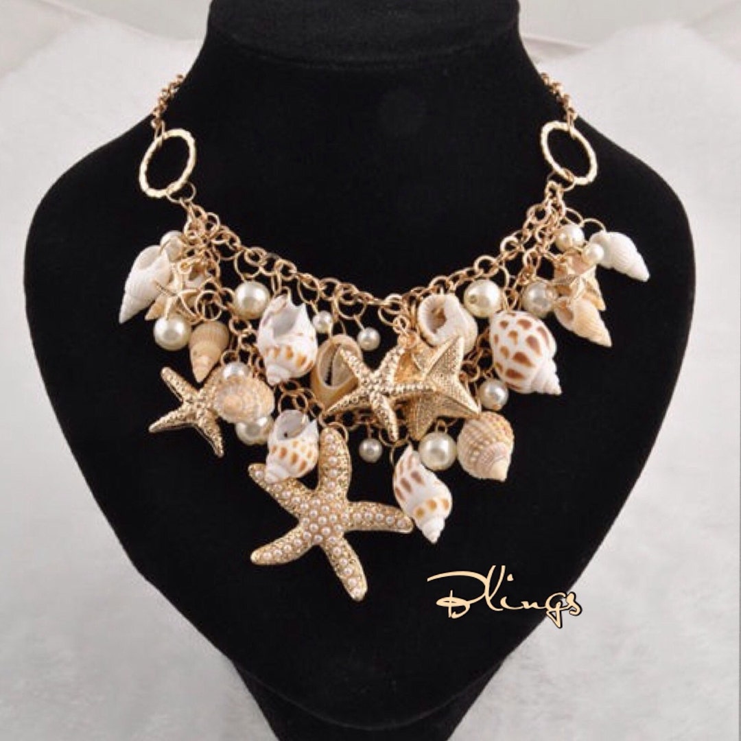 Statement Piece : Shells Starfish and Glass Pearls - Etsy
