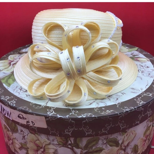 On sale now!!!   Classic Yellow Handcrafted Women's Formal Hat (Includes beautiful hat box)