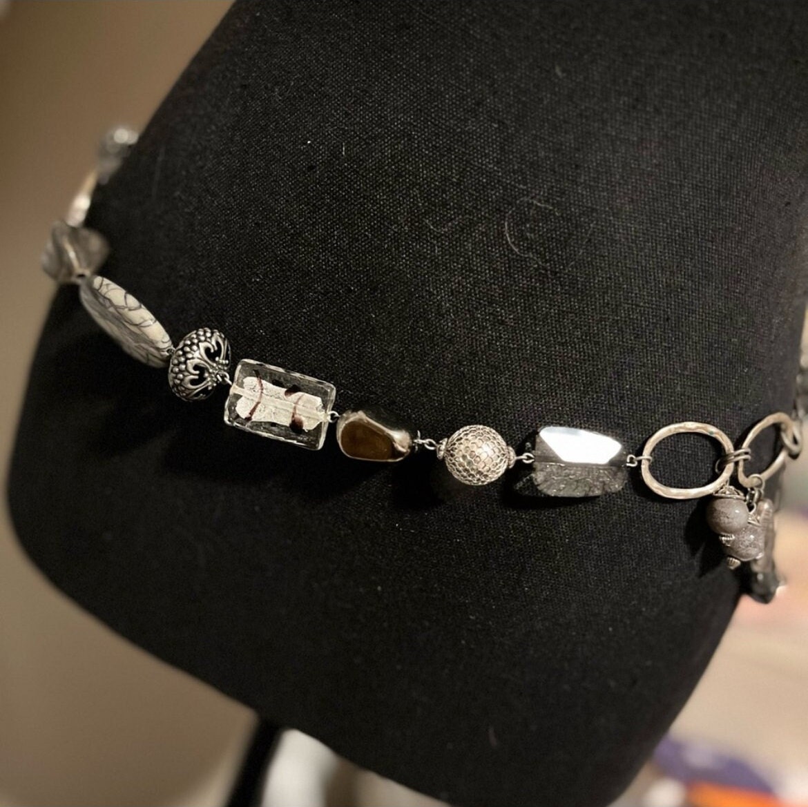 CHICO’S Runway Silver Tone, Black, Various  Stones Long Chain Necklace B… Chicos Womens Silver Tone Chain Necklace Black & Clear Faux  main image 3