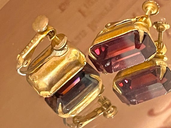 Miriam Haskell Rectangular Red and Gold Screwback… - image 10