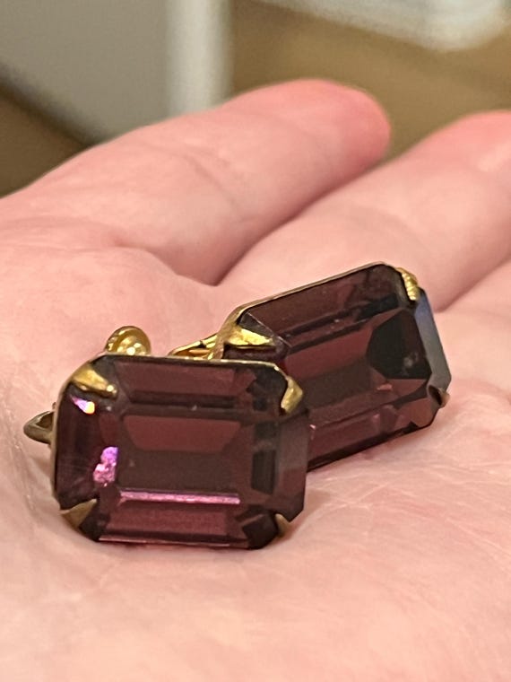 Miriam Haskell Rectangular Red and Gold Screwback… - image 6