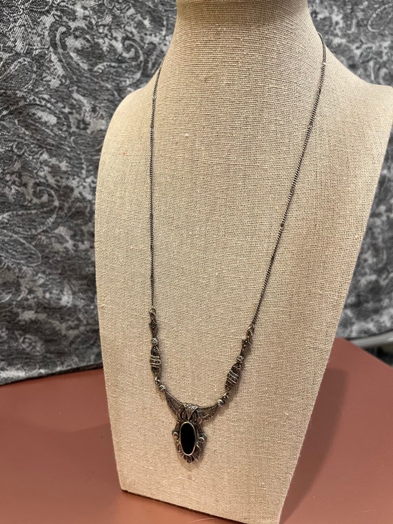 Art Deco Onyx and Marcasite Necklace Sterling, c.… - image 9