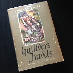 Vintage, 1945. Gulliver’s Travels by Jonathan Swift. Illustrated by Jon Corbino. Published by Doubleday & Company, Inc. Book Club Edition.