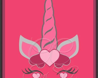 Valentine Unicorn SVG Horn Lashes Ears Face Heart Love Life Mermaid Mom 2018 Class Grade Girl Flower Home Queen Princess Monogram Bow Decal.