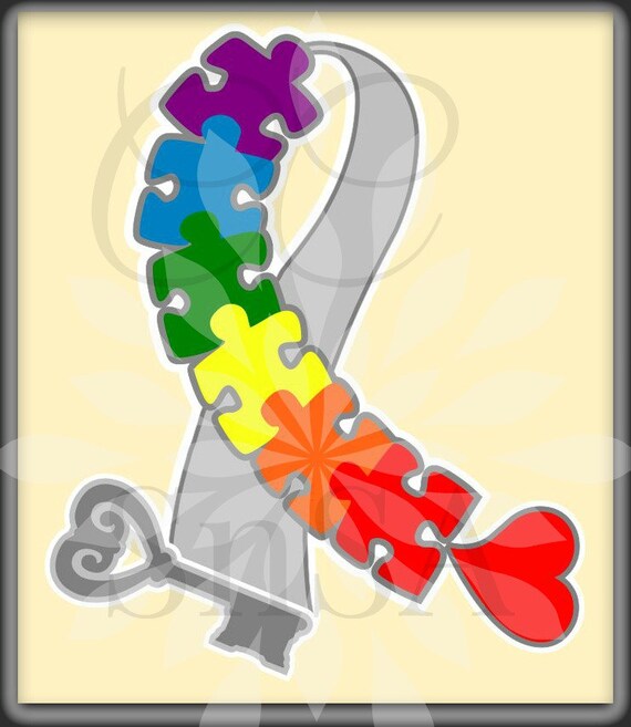 Download Autism Awareness Ribbon SVG Heart Puzzle Rainbow Color Key Mom | Etsy