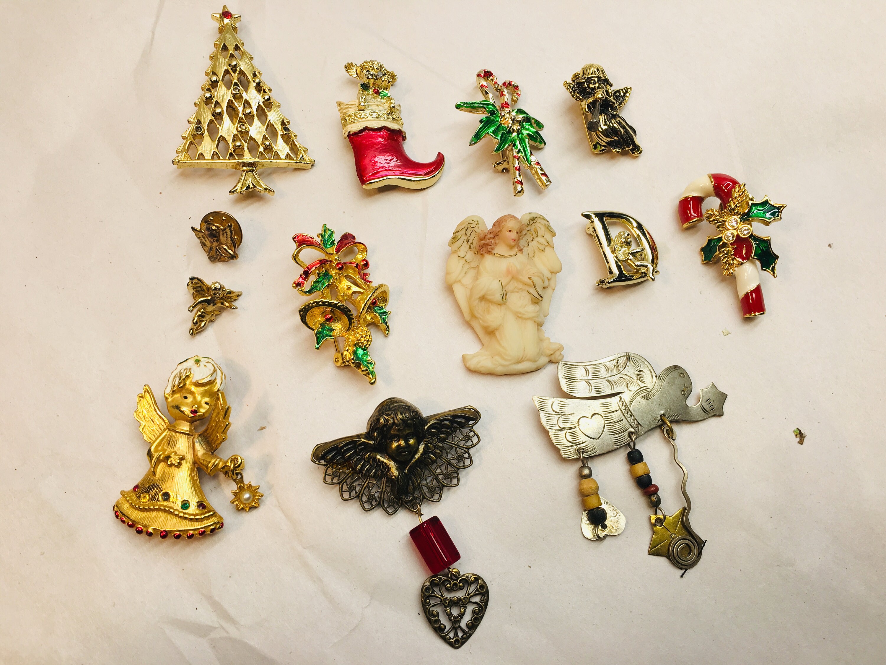 Vintage Christmas lapel pins Angle Christmas tree pins bell Etsy