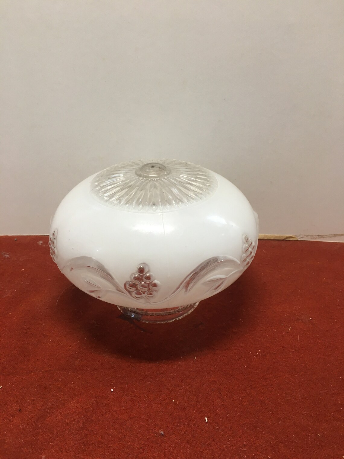 Vintage Mcm Ceiling Light Shade Diffuser White Clear Grape Etsy