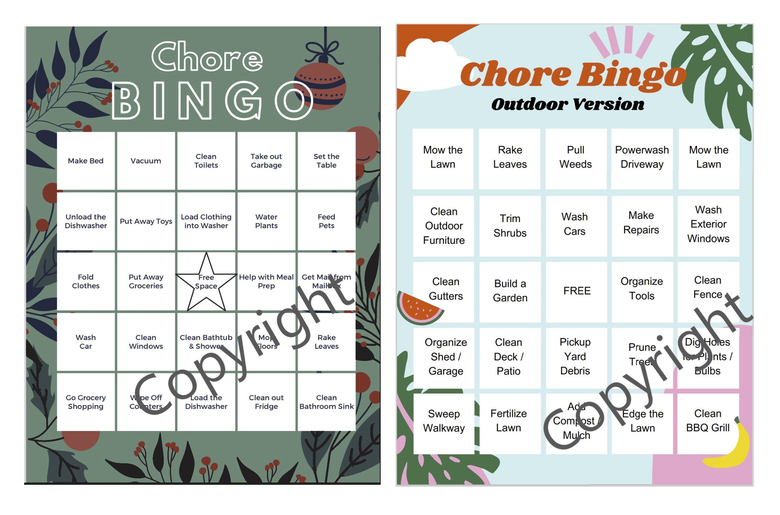 Pack of Chore Charts Bingo Printable PDF Checklist Tracker All Ages ...
