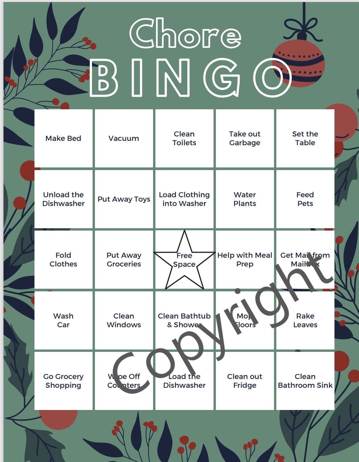 Pack of Chore Charts Bingo Printable PDF Checklist Tracker All Ages ...