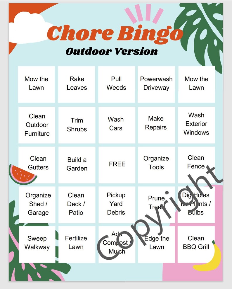 Pack of Chore Charts Bingo Printable PDF Checklist Tracker All Ages ...