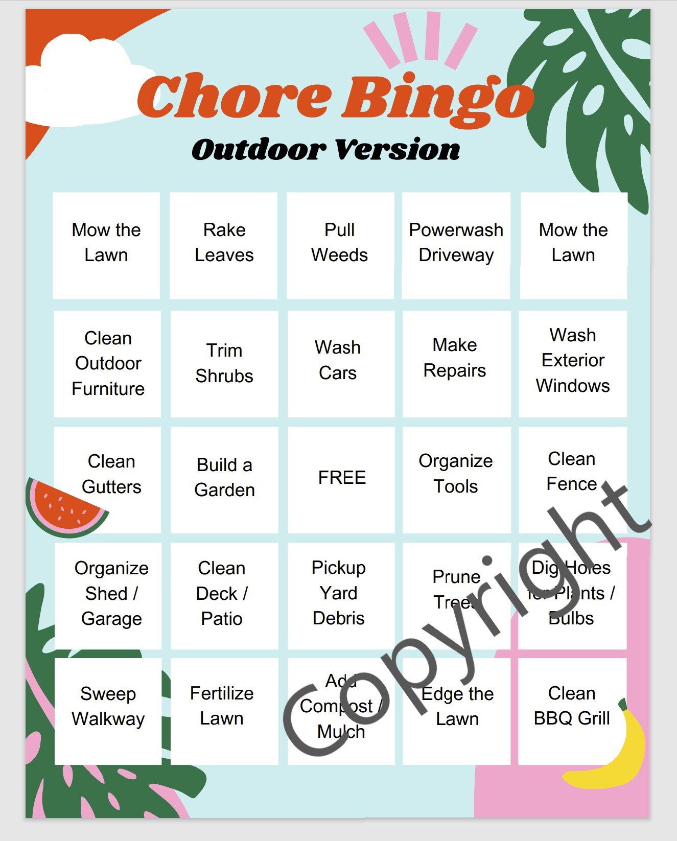 Pack of Chore Charts Bingo Printable PDF Checklist Tracker All Ages ...