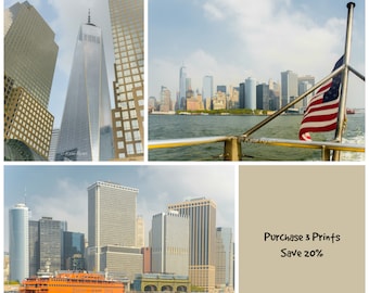 New York City, set of 3 prints, NYC Skyline, Industrial Wall Art, Lower Manhattan, Staten Island Ferry, Financial District, Gallery Wall Art