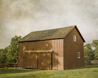 Old Red Barn Print, Photograph, Country Landscape, Vintage Inspired, Rustic Decor, Farmhouse Decor, Kitchen Wall Art, Gold Red Green