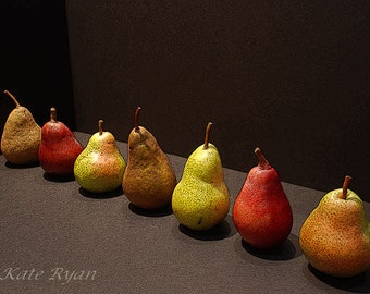 Kitchen Wall Art, Food Photography, Fruit Photo, Pear Photo, Still Life Photo, Home Decor, Office Art, Modern, Black, Red, Green, Gray