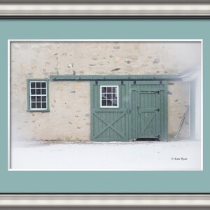 Barn Door Photo, Green, Winter Snow Landscape, Valley Forge Park, Historic Park, Pennsylvania, Philadelphia, Wall Art, Home, Office, Library image 2