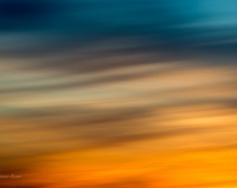 Abstract Art, Sunset, Photography, Blue, Orange, Yellow, Wall Art, Beach House Decor, Modern Home Decor, Office Art
