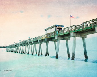 Beach Art, Venice Beach Pier, Florida, Art Photo Prints, Coastal Art, Fishing Pier, Beach Photo, West Coast Florida, Beach House Decor