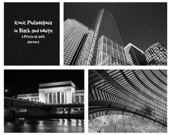 Philadelphia Wall Art Print Set, Black and White, Urban Industrial Wall Art, Modern Gallery Wall, Fine Art Photo