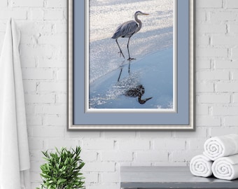 Bird Art, Nature Photo, Minimalist Wall Art, Chesapeake Bay, Maryland, Blue Heron Print, Wildlife Photo, Blue Decor, Zen Wall Art Decor