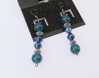 Blue and Silver Beaded Earrings