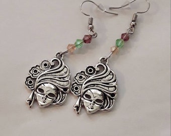 Beaded Mardi Gras Ball Mask Earrings, Nickel Free Earrings, Mardi Gras Earrings, Silver Plated Jewelry, Mardi Gras Jewelry