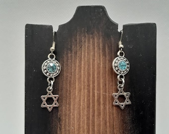 Star of David and Faux Blue Gem Earrings