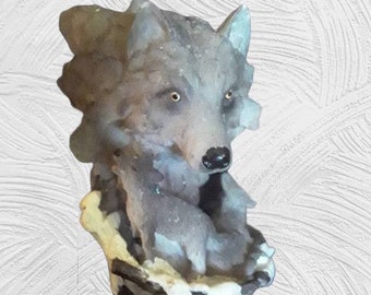 Grey Wolf Figurine, Mini Grey Wolf Statue, Vintage Figurine, Grey Wolf with Pups, Gray Wolf, Wolf Decor, Wolf Knick Knack