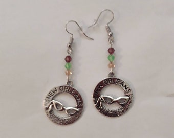 Beaded New Orleans Mardi Gras Mask Earrings, Nickel Free, Mardi Gras Jewelry, New Orleans Jewelry, Silver Plated Earrings